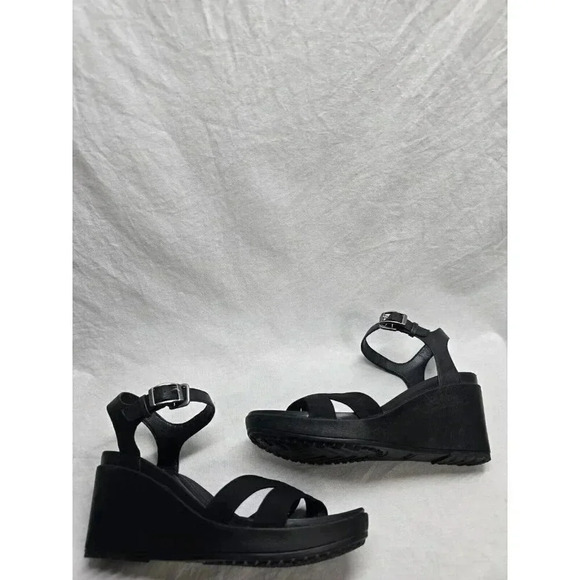 Crocs Leigh II Ankle strap Wedge heel Sandal Black-Size 9 Womens - Picture 3 of 10